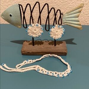 Handmade Set Crochet Beach Wedding Earrings with Matching Anklet